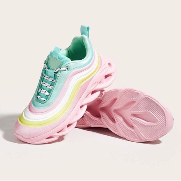 Chunky Platform Tie Dye Rainbow Sneakers Pink Mix - Picture 5 of 7